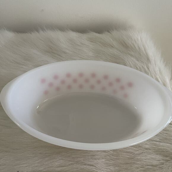 Vintage Glasbake White 1 Quart Casserole Dish W/ Lid Red Polka Dots Rare - Picture 4 of 8